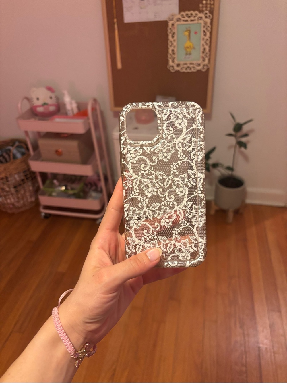 Clear Lace Pattern iPhone 15 plus Case - White